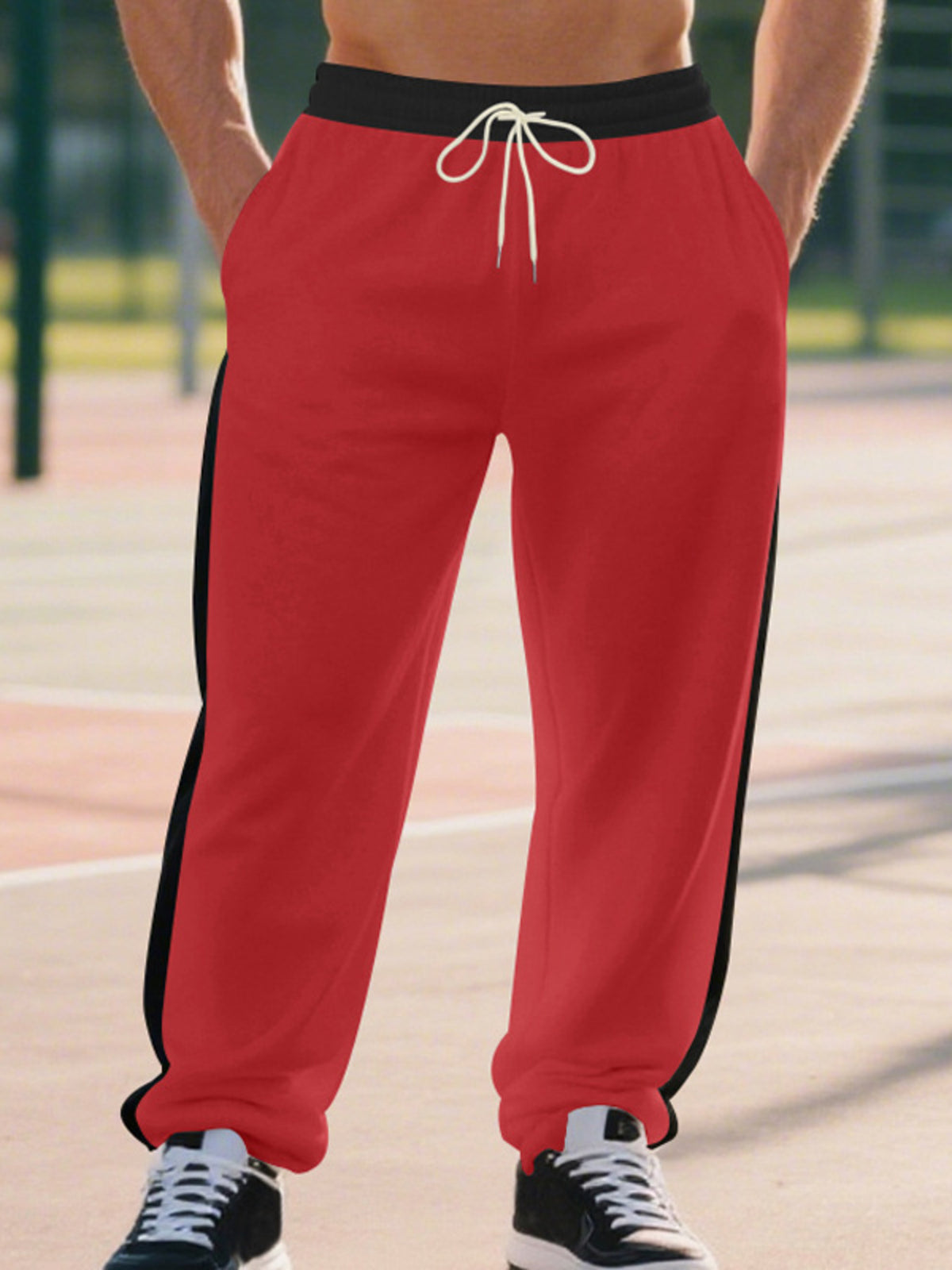 Men's Full Size Side Stripe Wide Leg Pants Plus Size, view 2