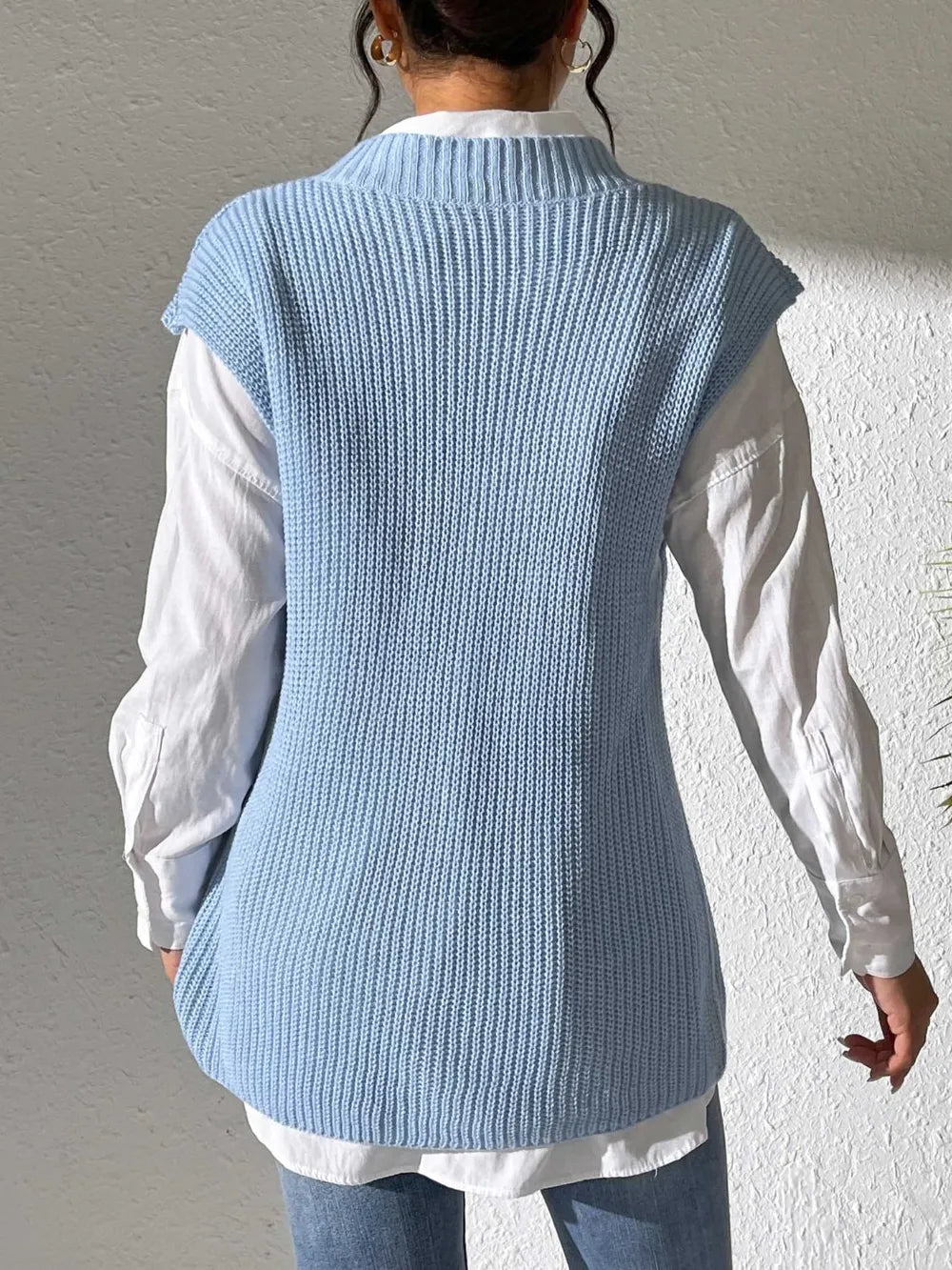 Pearl Trim V-Neck Sweater Vest, view 3