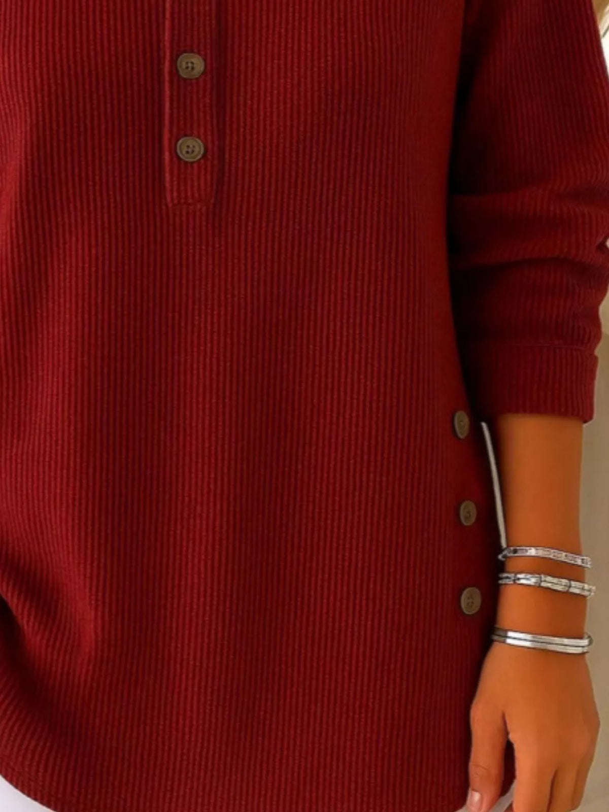 Full Size Button Detail Corduroy Top Plus Size