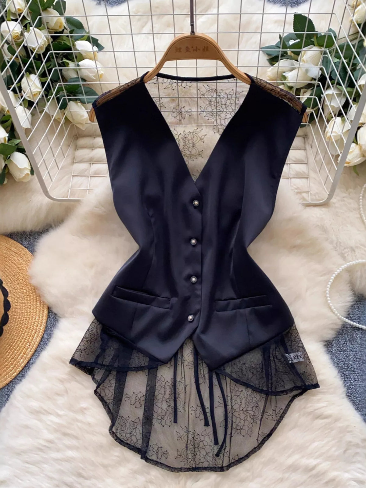 Lace Trimmed Button-Down Vest Coat - Lilixa.store