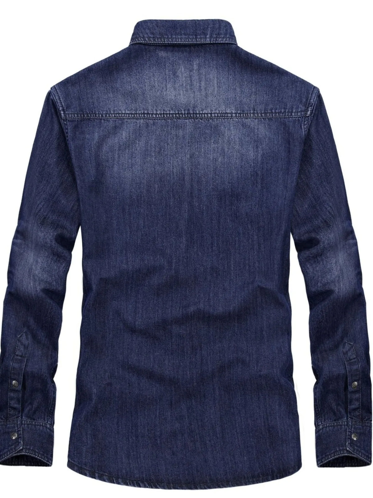 Men's Plus Size Classic Washed Denim Shirt with Double Chest Pockets - Lilixa.store