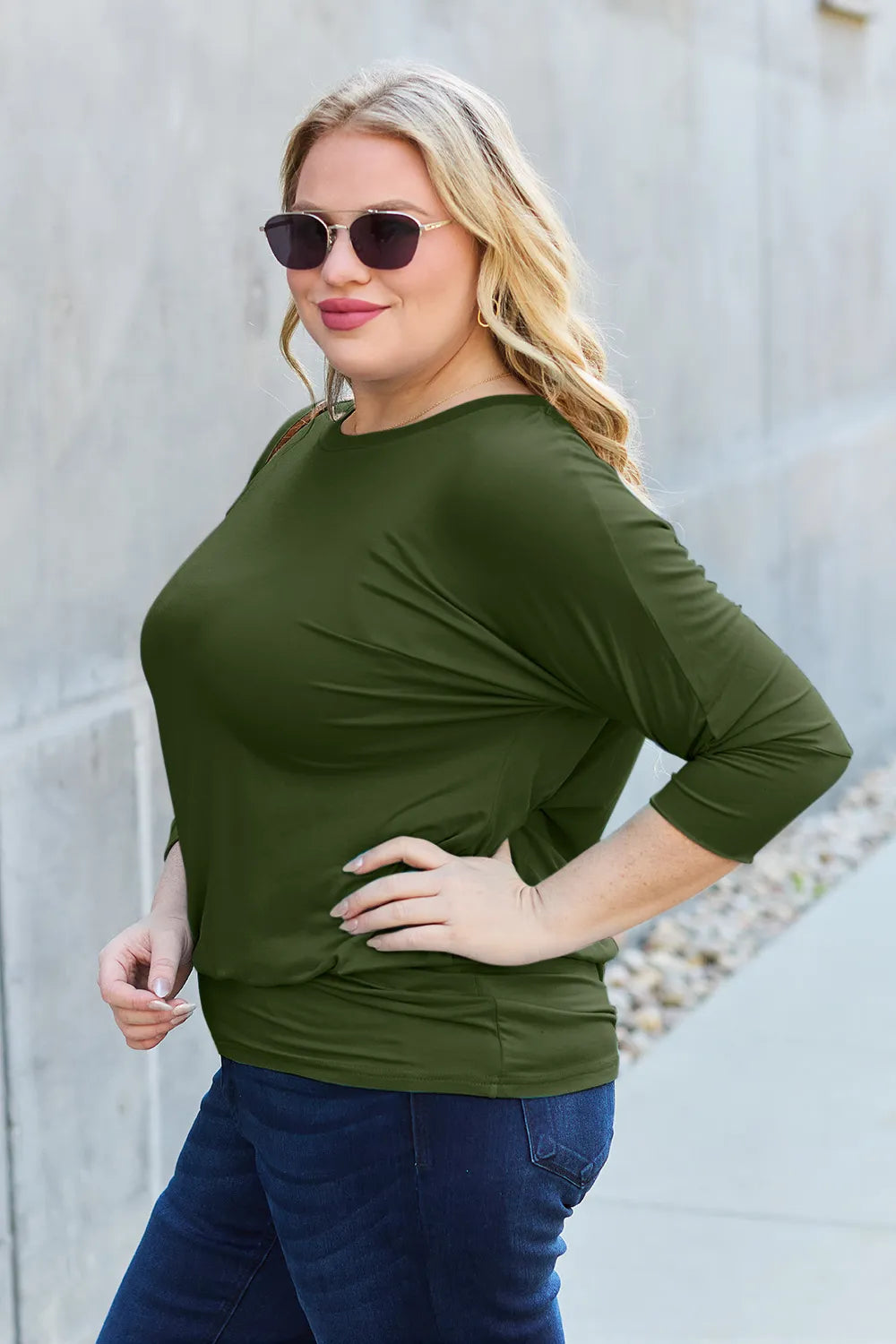 Basic Bae Full Size Round Neck Batwing Sleeve Top - Lilixa.store