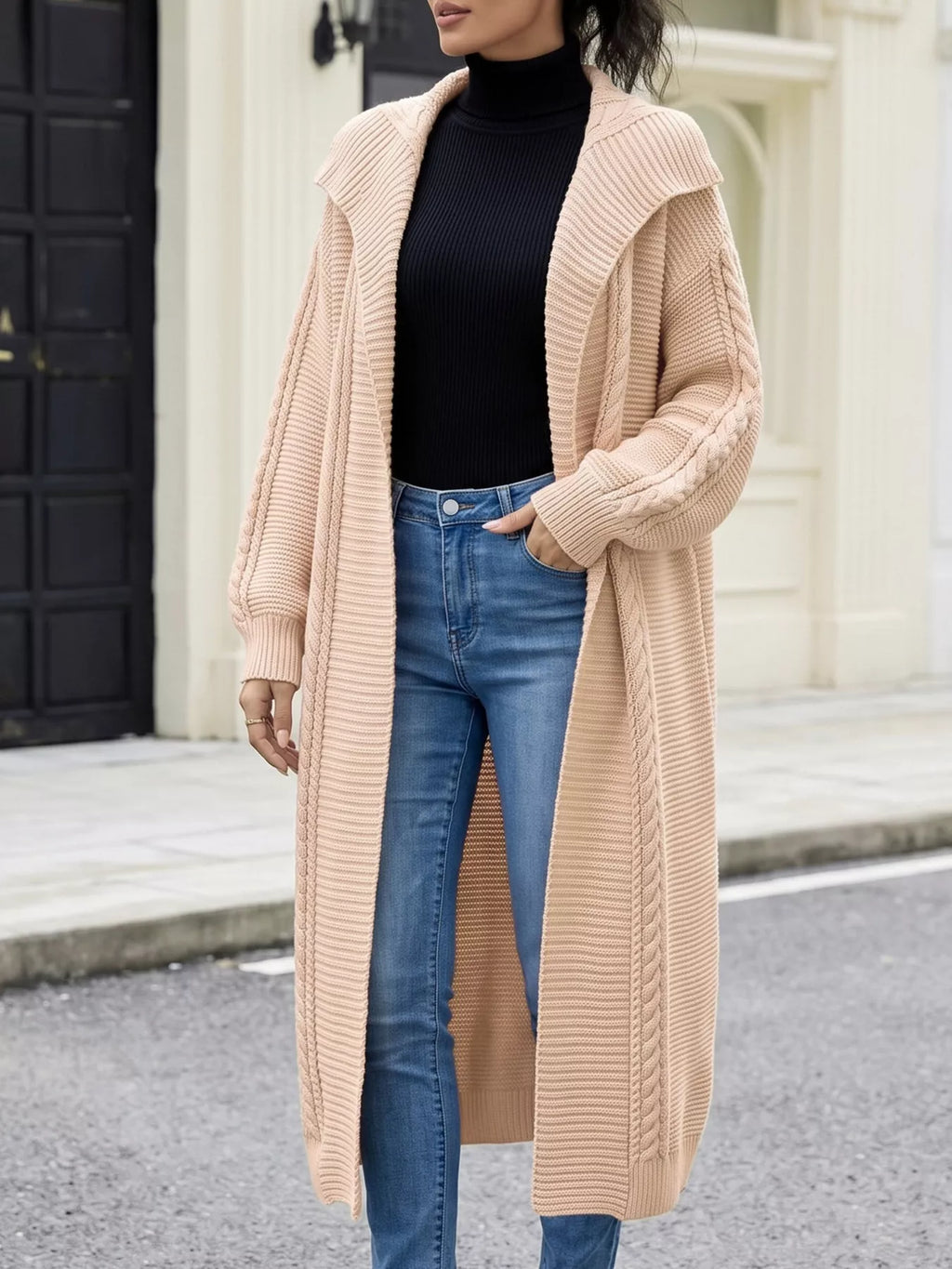 Cable-Knit Open-Front Longline Cardigan - Lilixa.store