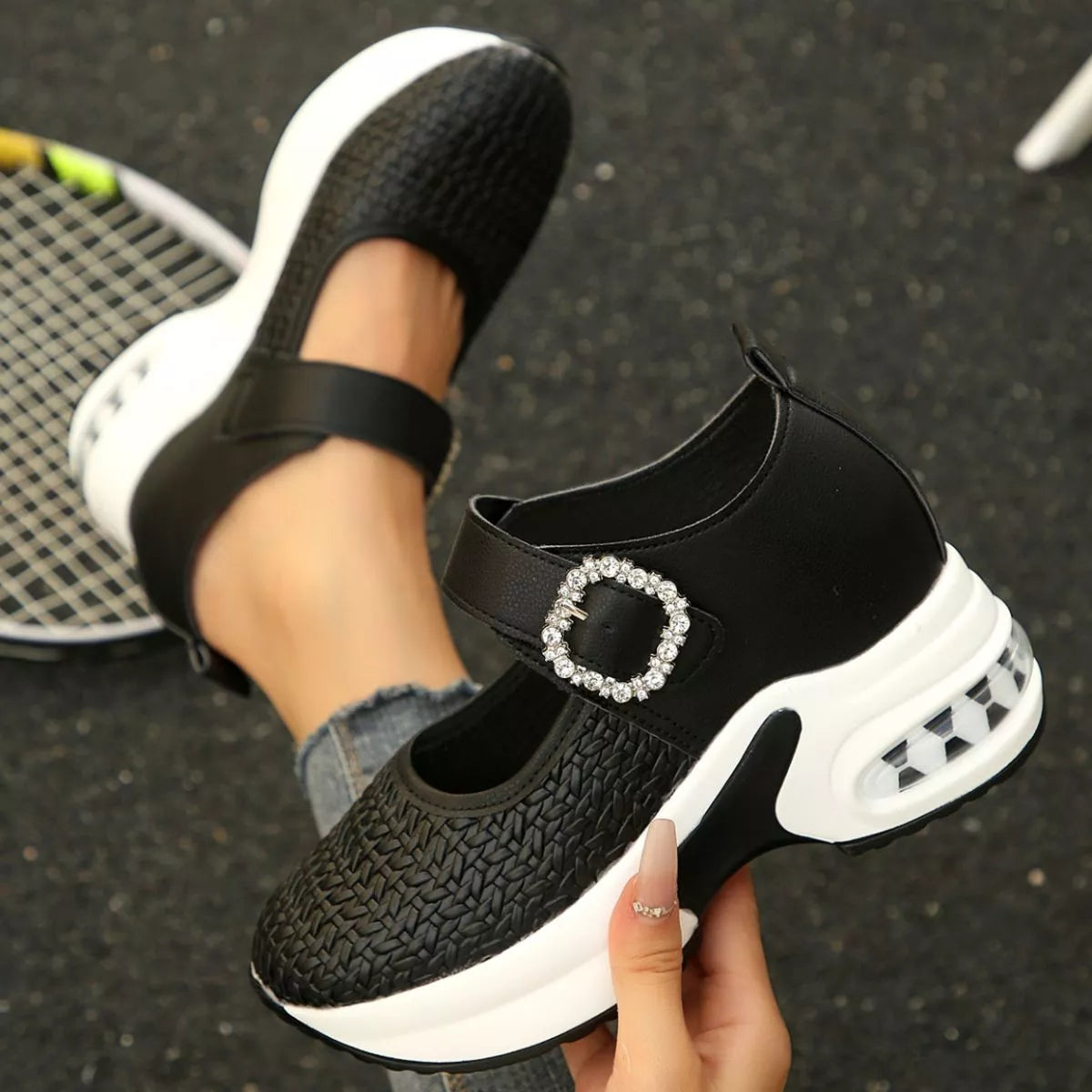 Rhinestone Embellished Woven Shoes - Lilixa.store