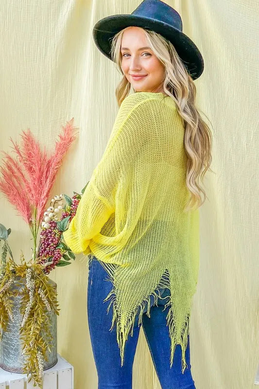 And The Why Distressed Mesh V Neck Spring Sweater Cover Up - Lilixa.store