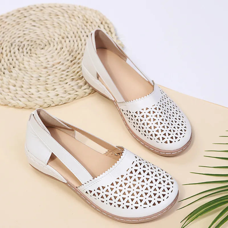 Cutout Round Toe Slip-Ons in Beige