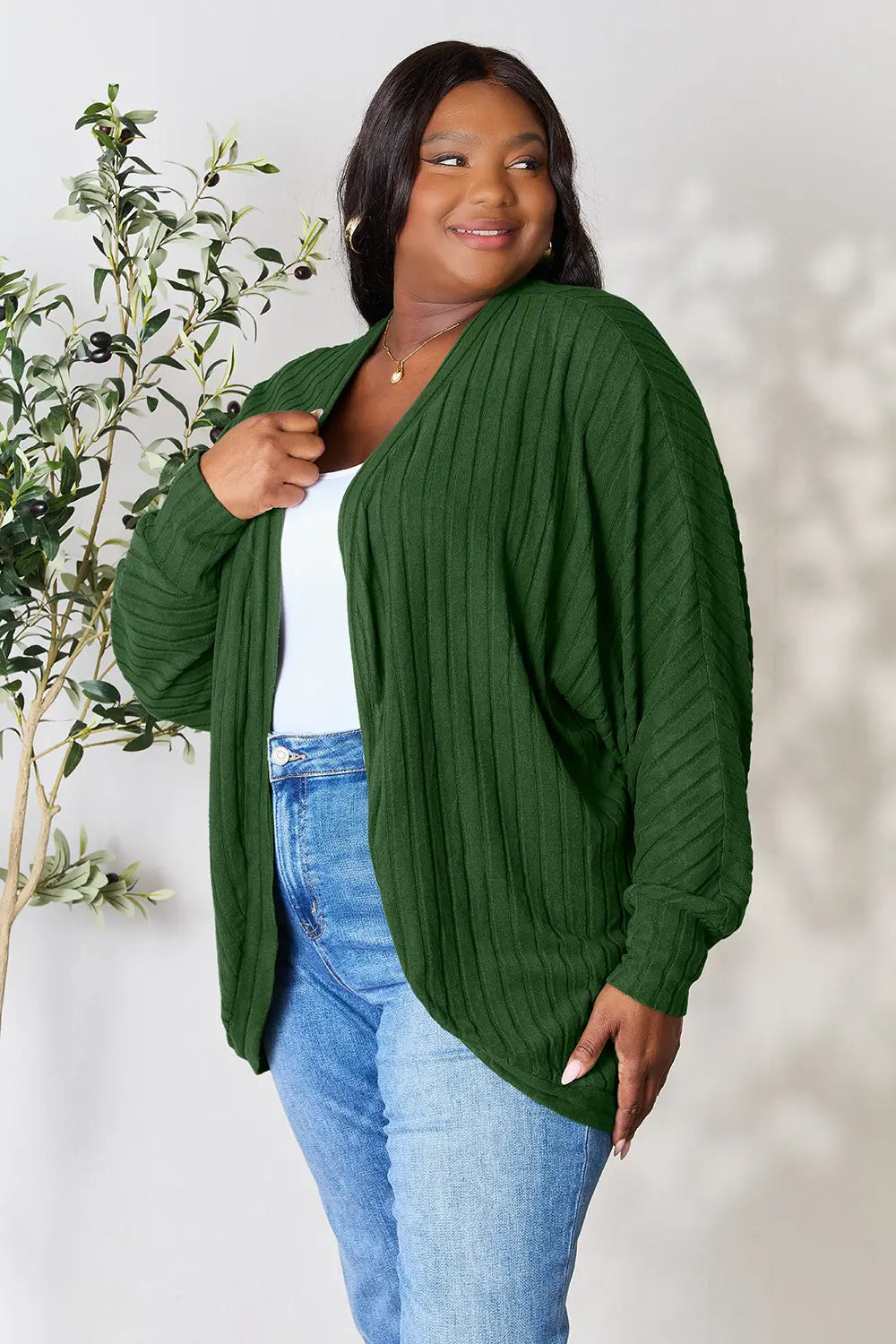 Basic Bae Full Size Ribbed Cocoon Cardigan - Lilixa.store