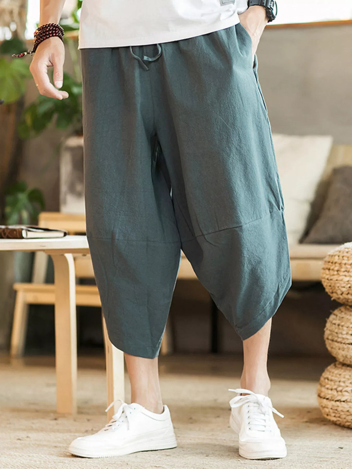 Men's Plus Size Loose Fit Cropped Pants in Dark Gray