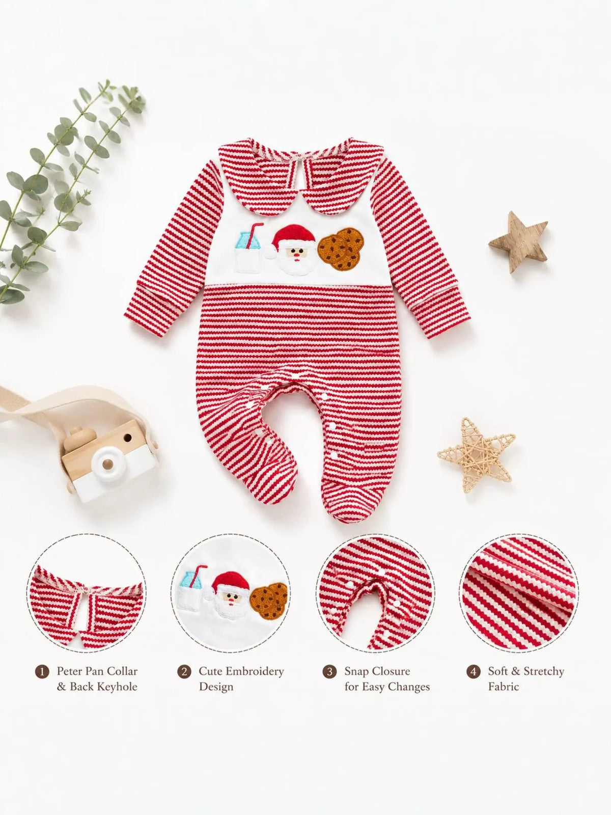 Children's Christmas Santa and Cookies Striped One-Piece - Lilixa.store