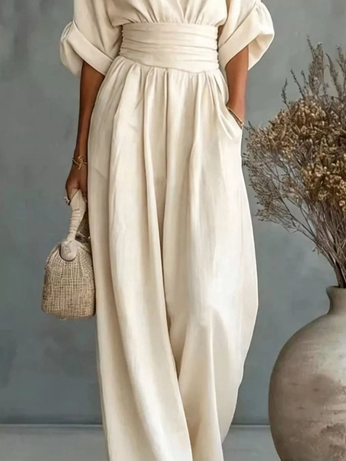 Full Size Half Sleeve Wide-Leg Jumpsuit Plus Size - Lilixa.store