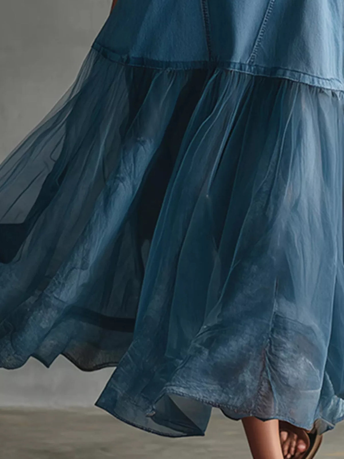 Sleeveless Tulle Patchwork Denim Dress - Lilixa.store