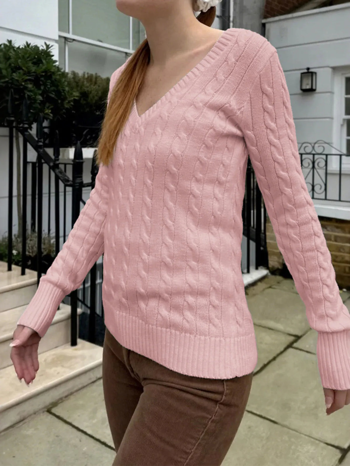 Cable Knit V-Neck Sweater