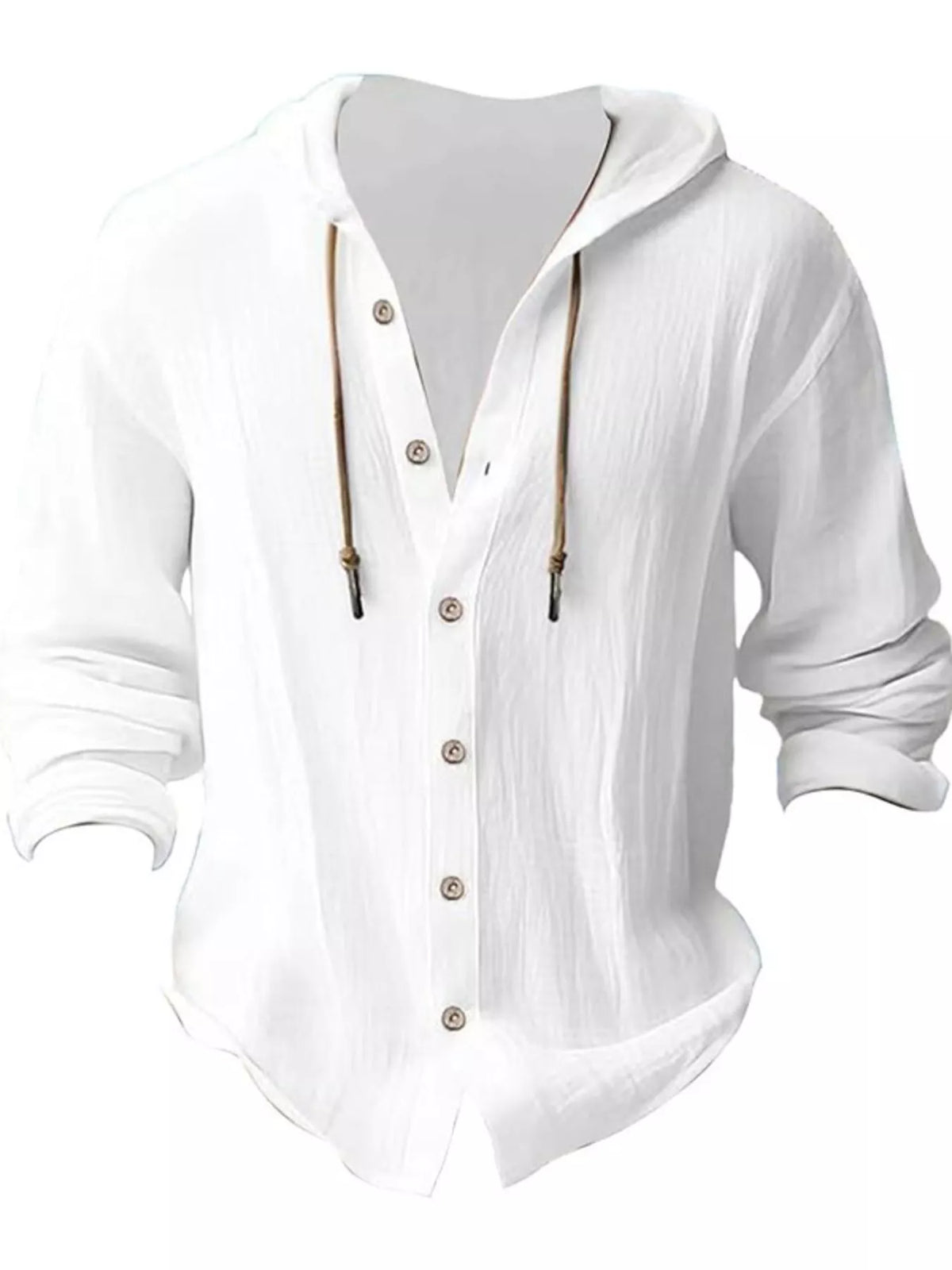 Men's Full Size Drawstring Button Up Hooded Shirt Plus Size - Lilixa.store