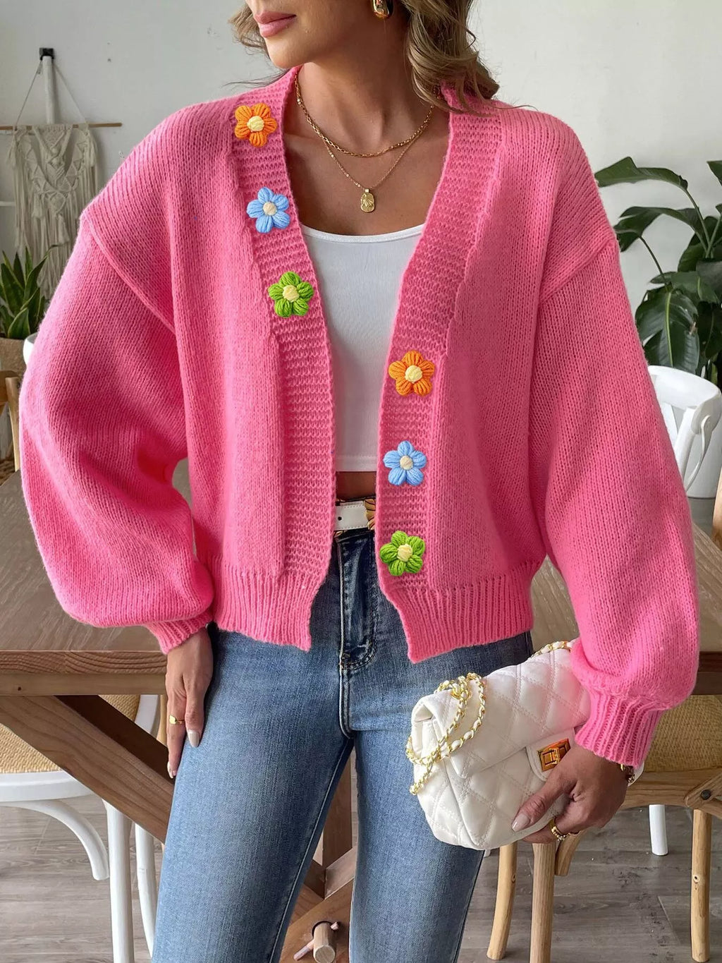 Flower Open Front Cardigan - Lilixa.store