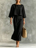 Full Size Solid Color Cropped Top and Midi Skirt Set Plus Size - Lilixa.store