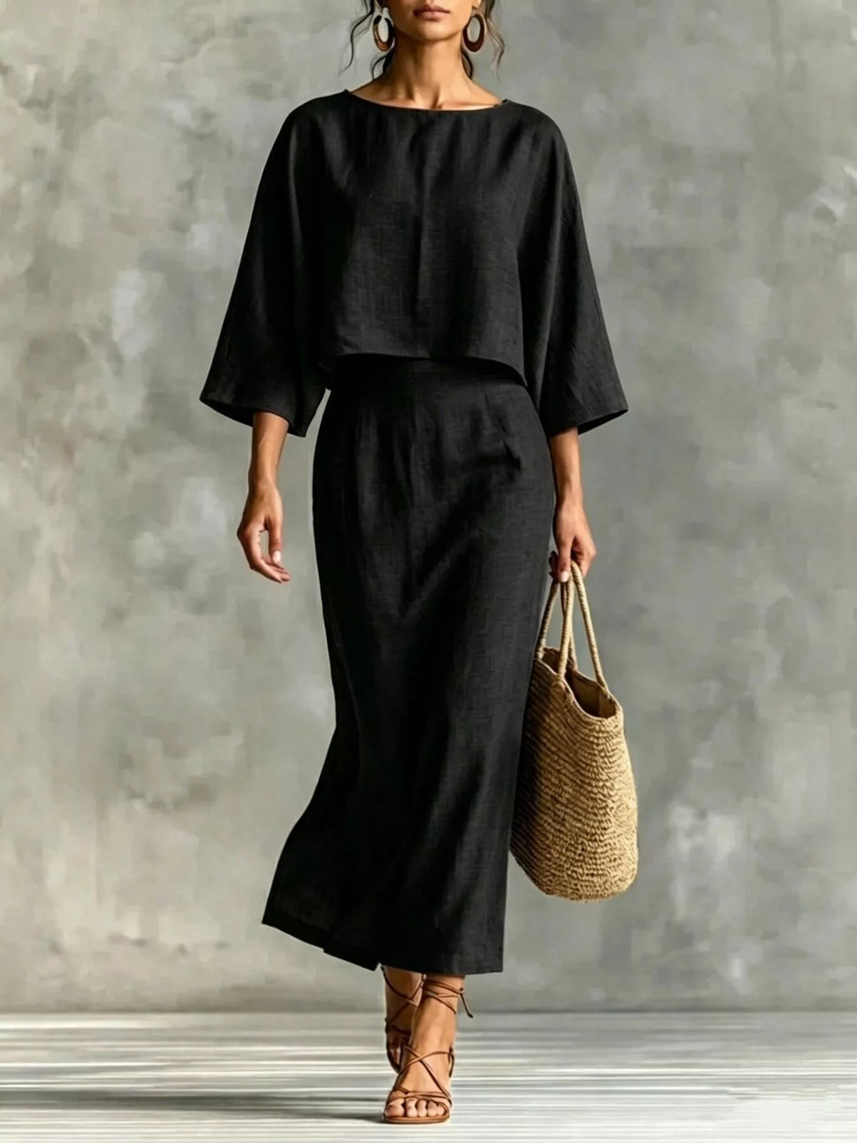 Full Size Solid Color Cropped Top and Midi Skirt Set Plus Size - Lilixa.store