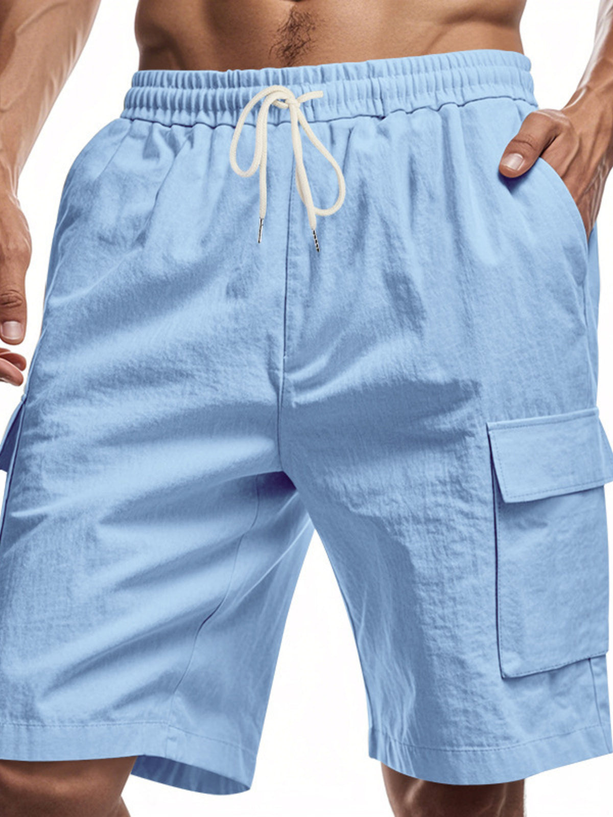 Men's Full Size Casual Lightweight Cargo Shorts Plus Size in Light Blue