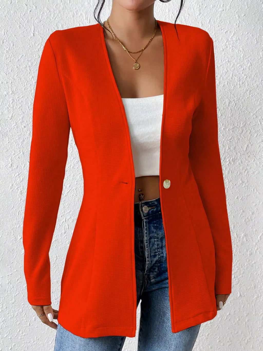Single-Button Long Sleeve Blazer - Lilixa.store