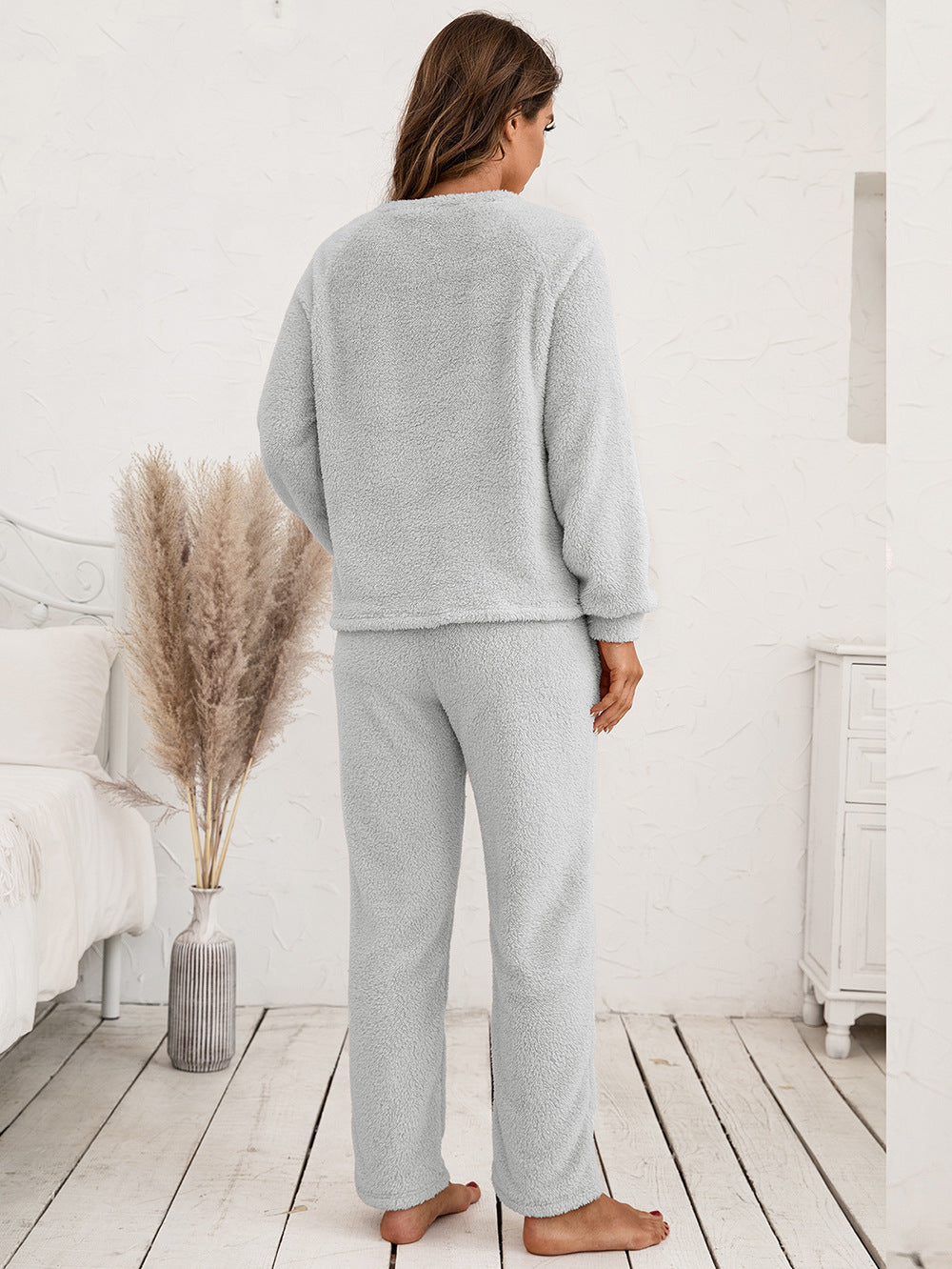 Ivy Lane Teddy Long Sleeve Top and Pants Lounge Set - Lilixa.store