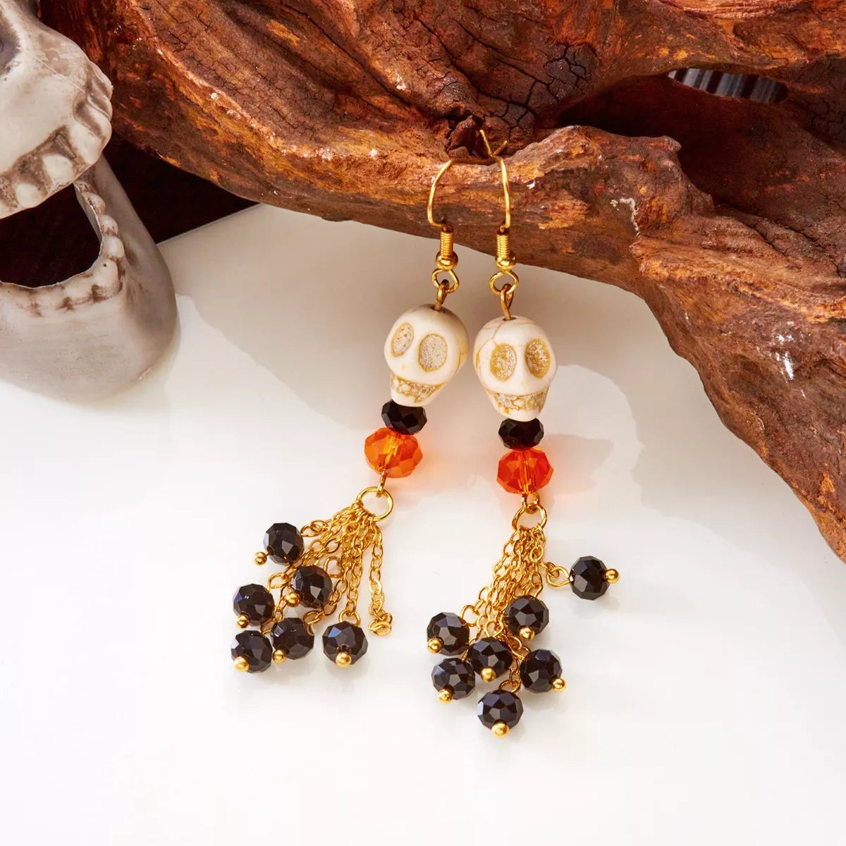 Halloween Skull Beaded Drop Earrings - Lilixa.store