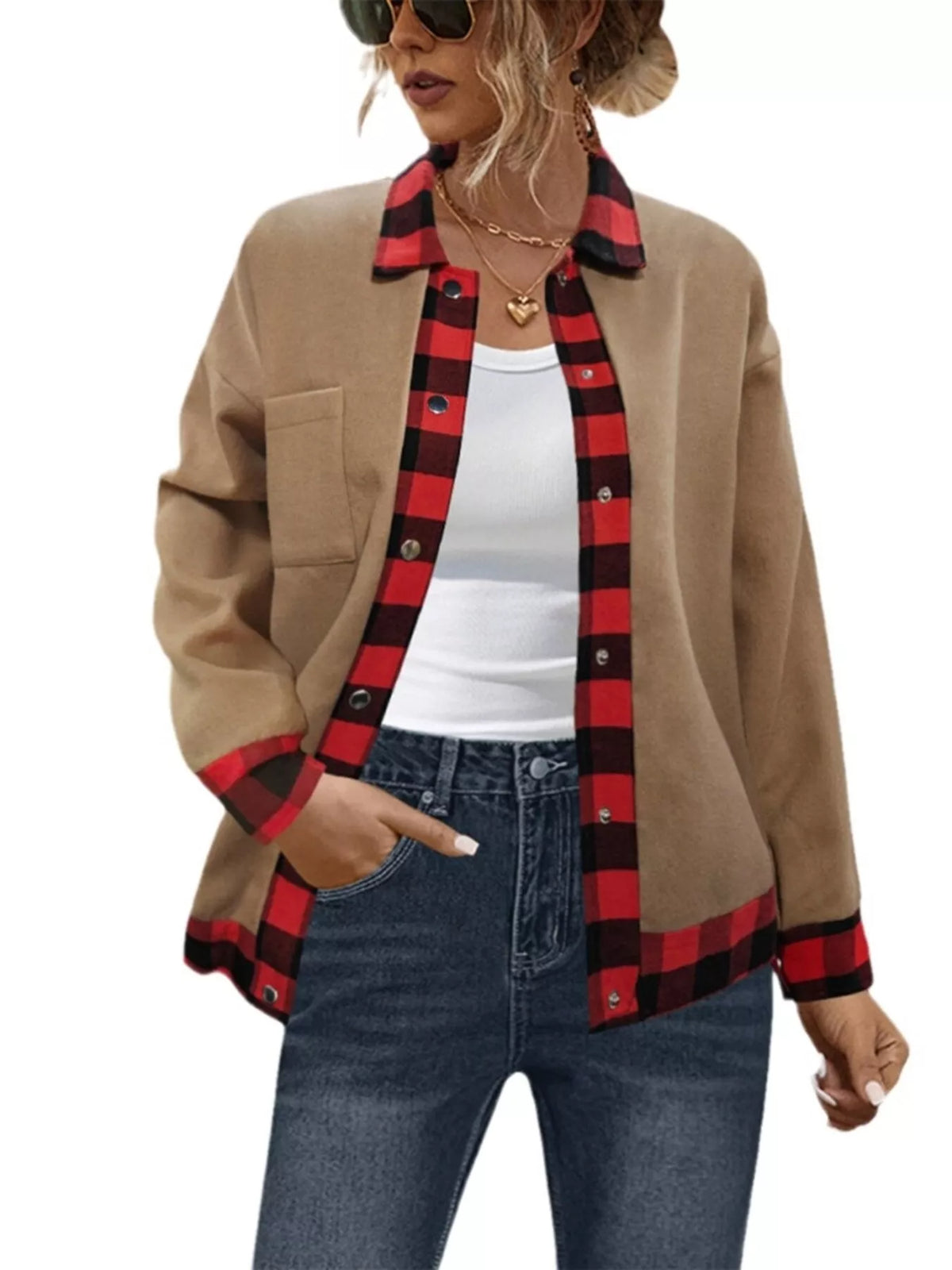 Plaid Button Up Casual Outerwear - Lilixa.store