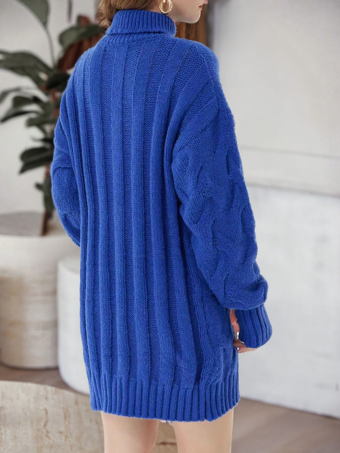 Cable-Knit Turtleneck Sweater Dress, view 2