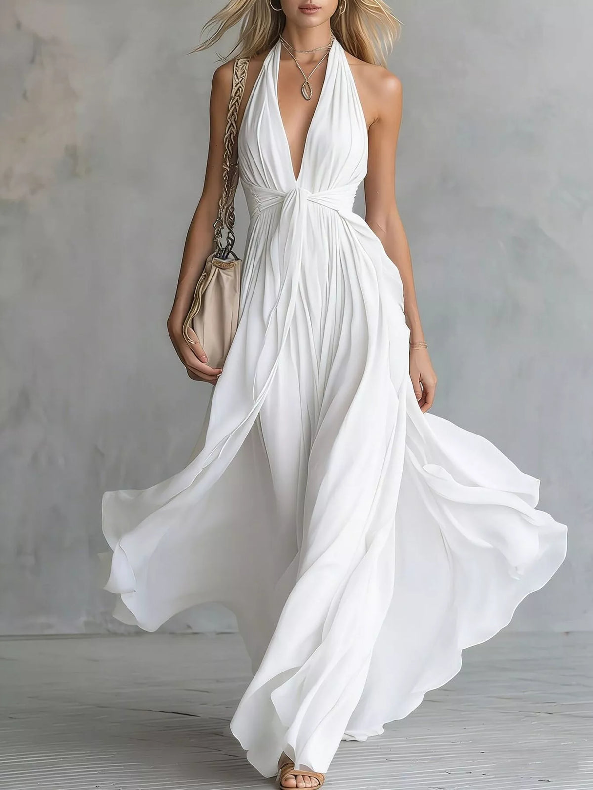 Crisscross Back Ruched Maxi Dress