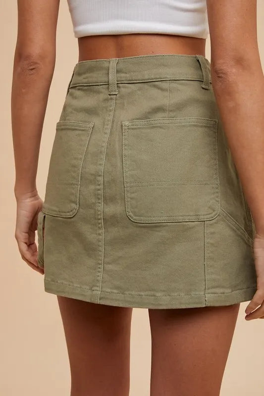 Annie Wear Cargo Denim Mini Skirt in Olive, view 3