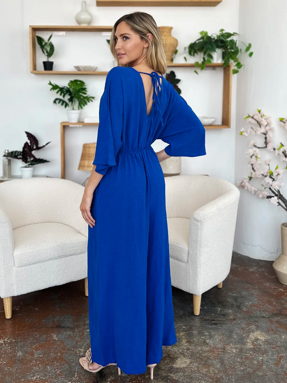 Double Take Full Size Surplice Wide Leg Jumpsuit with Pockets - Lilixa.store