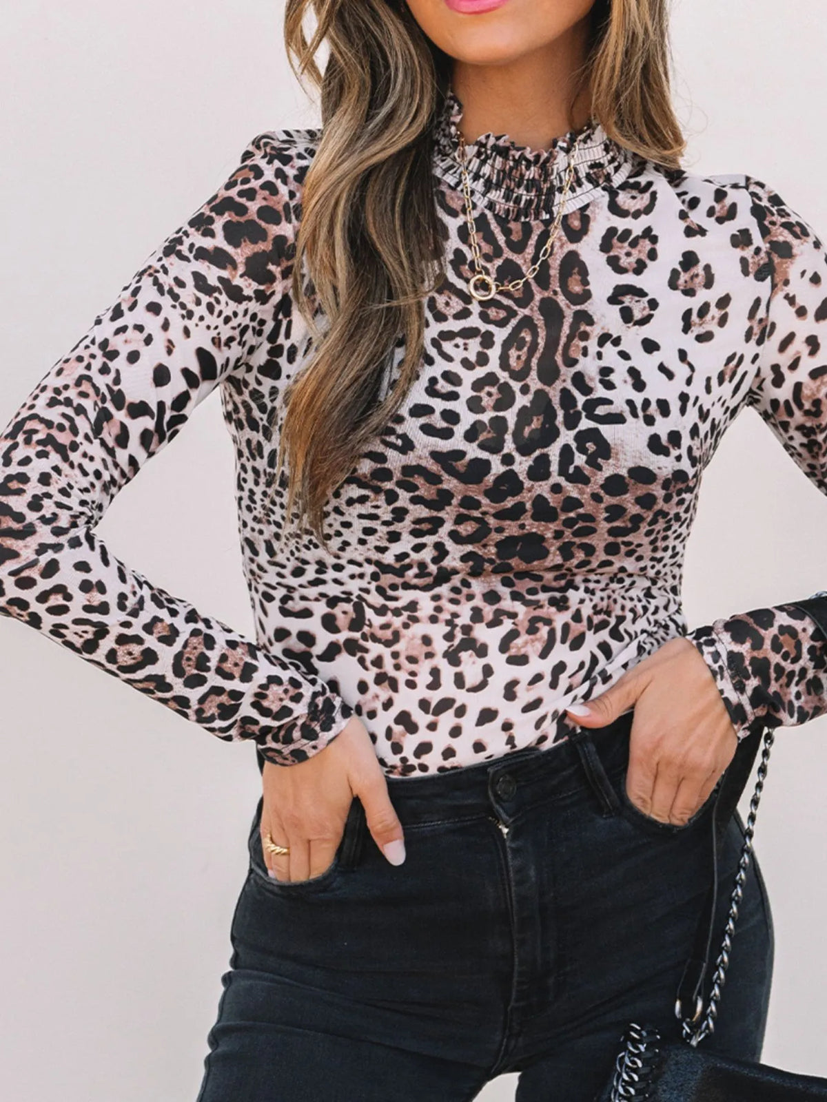 Leopard Print Long Sleeve Mock Neck Bodysuit - Lilixa.store