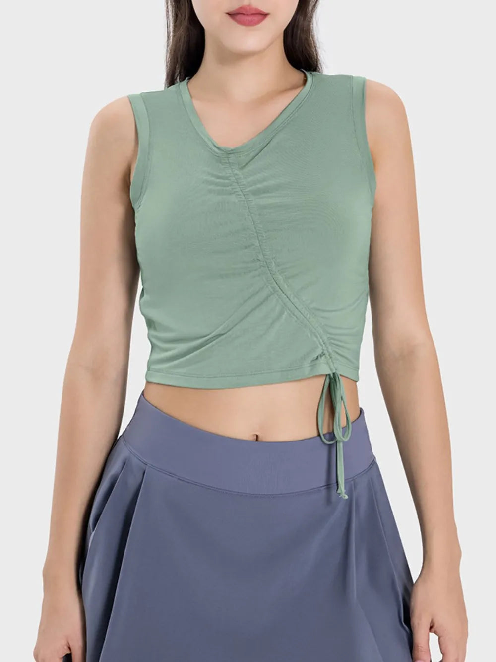 Millennia Drawstring Ruched Wide Strap Active Tank - Lilixa.store