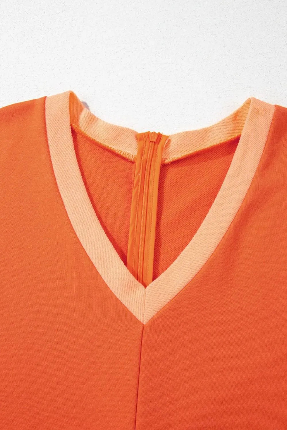 Two-Tone Short Sleeve V Neck Patched Pocket Romper in Orange, view 5