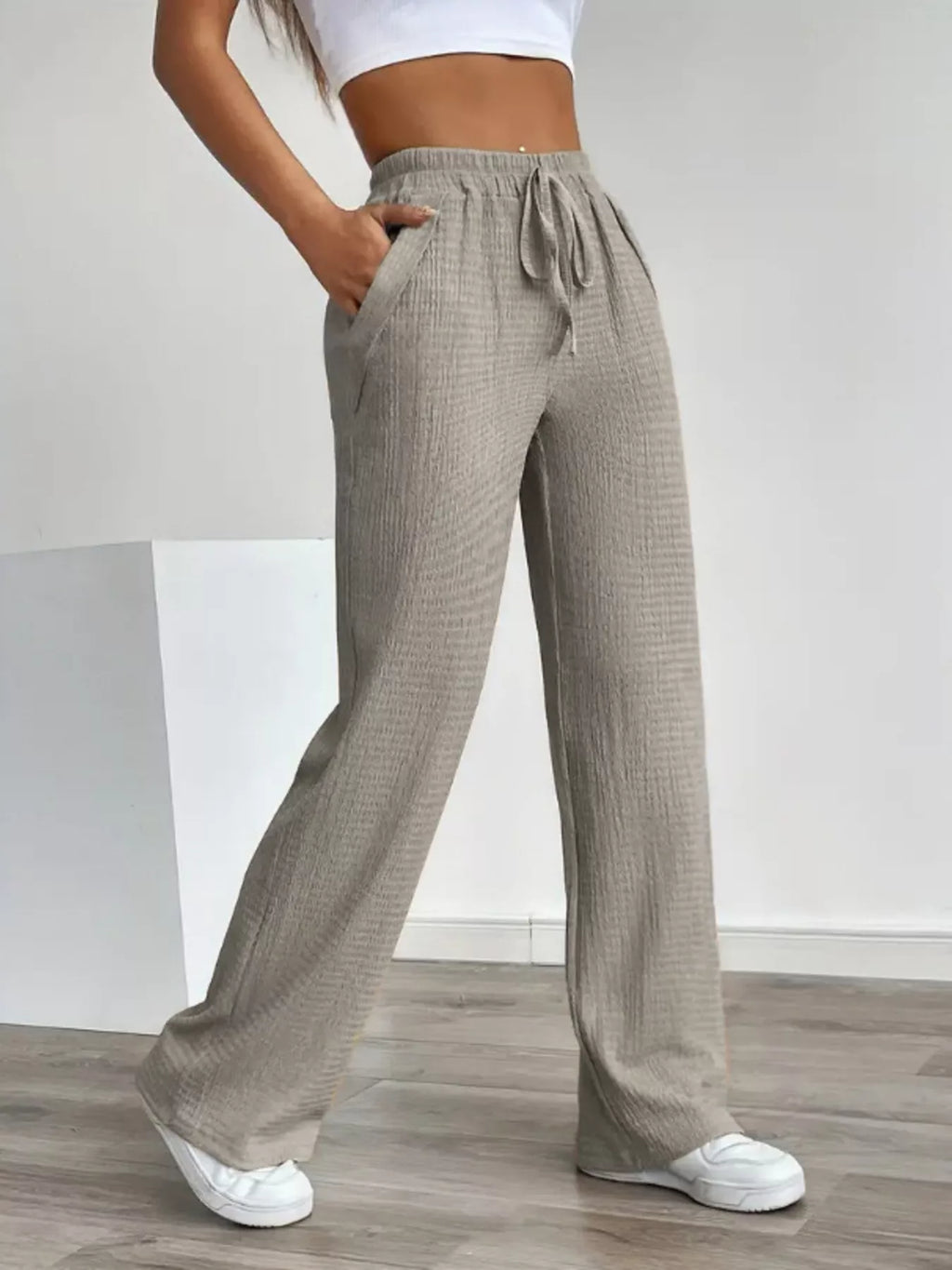 Texture Wide Leg Pants - Lilixa.store