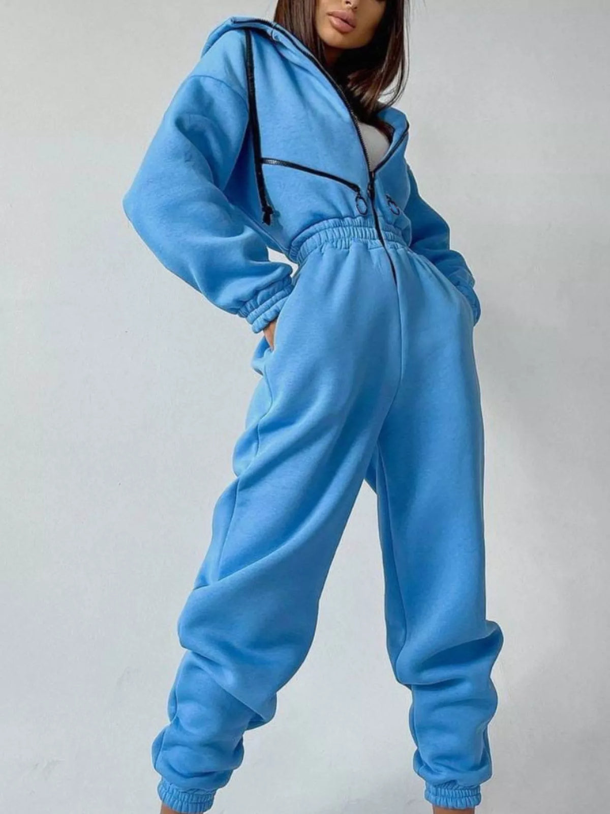 Hooded Zip-Up Long Sleeve Jumpsuit - Lilixa.store