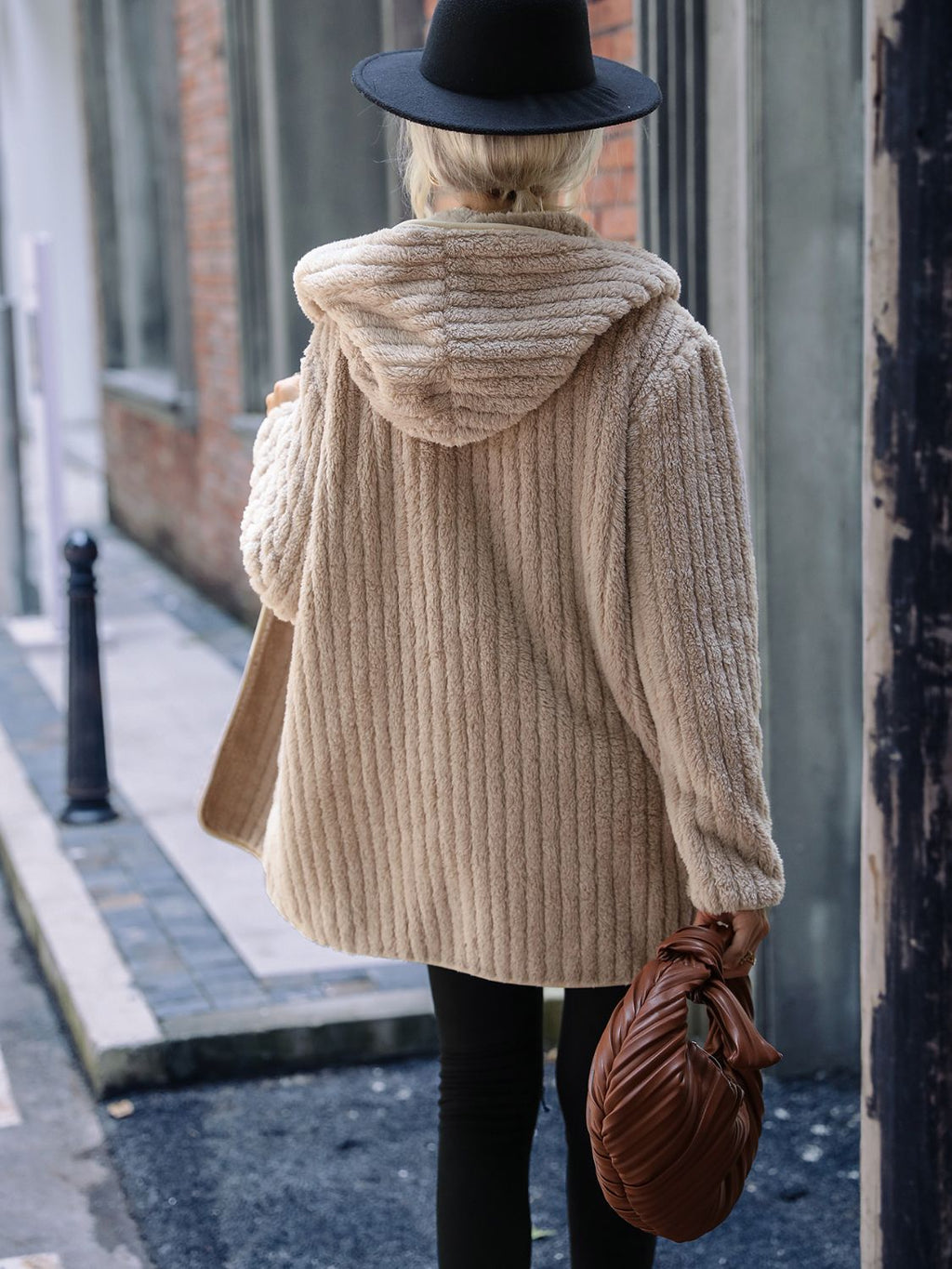 Open Front Ribbed Hooded Coat - Lilixa.store