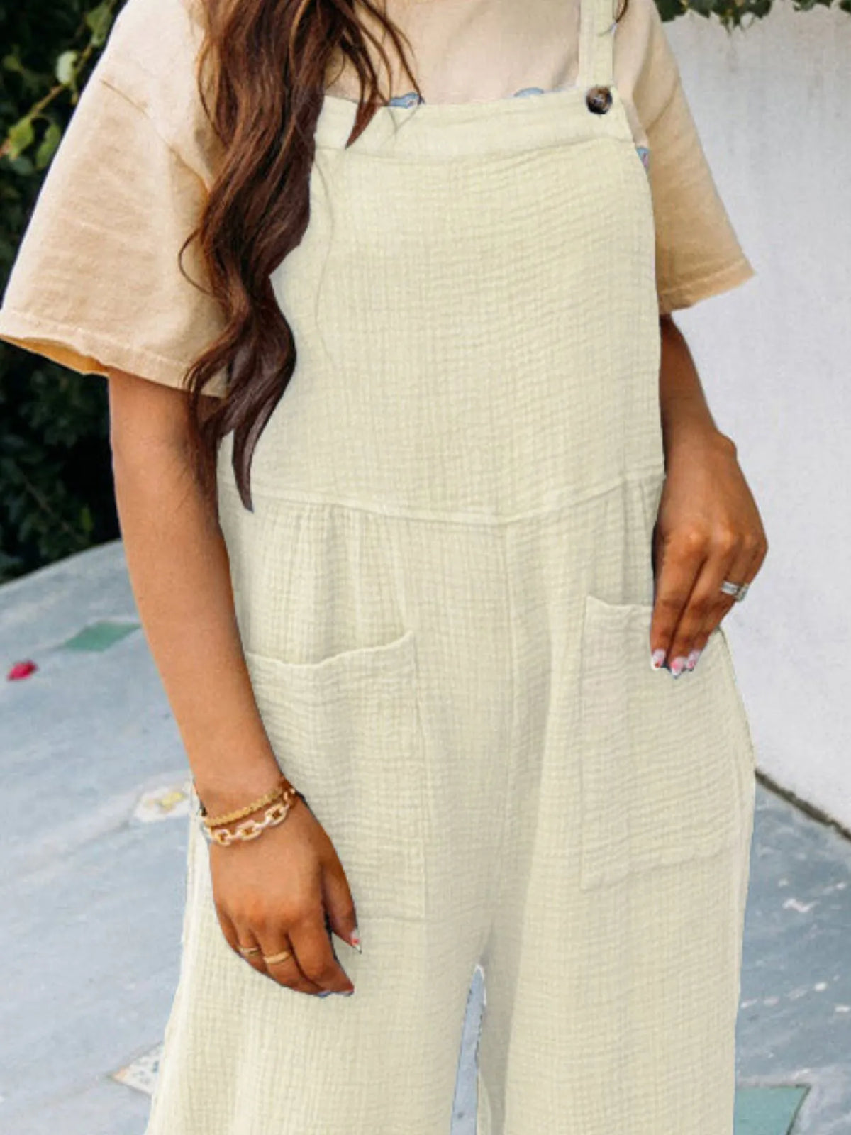 Full Size Casual Wide Leg Textured Overalls Plus Size, view 19