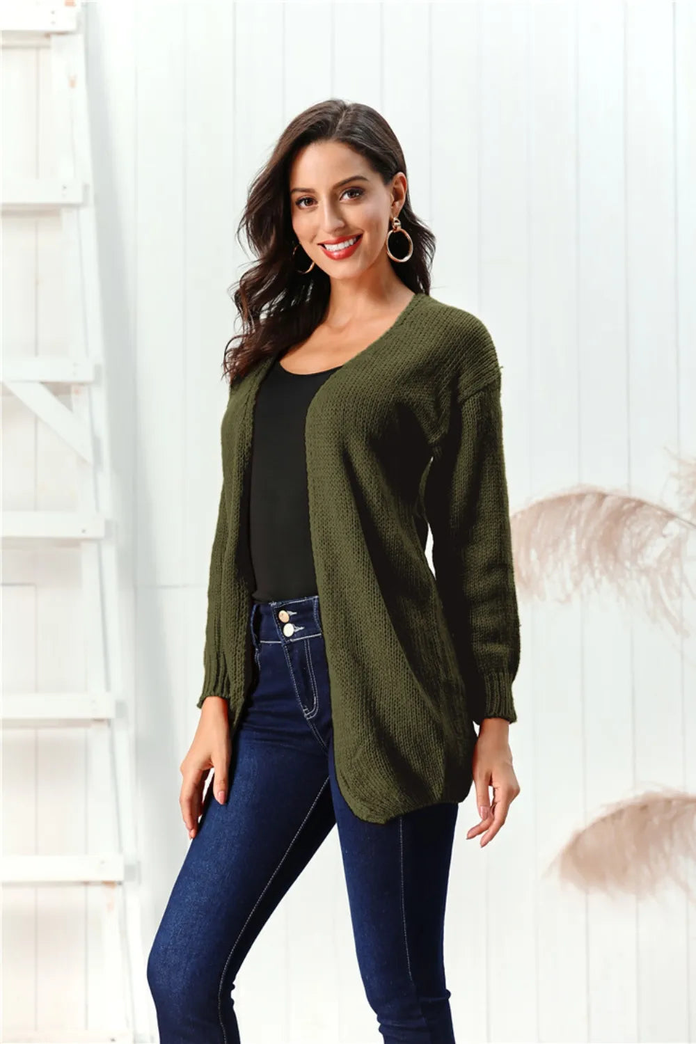 Open Front Long Sleeve Cardigan - Lilixa.store