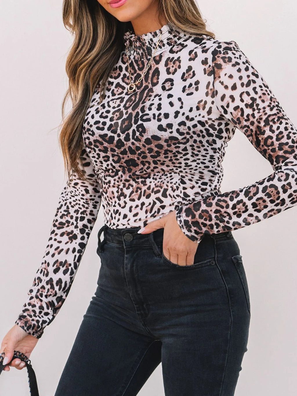Leopard Print Long Sleeve Mock Neck Bodysuit - Lilixa.store