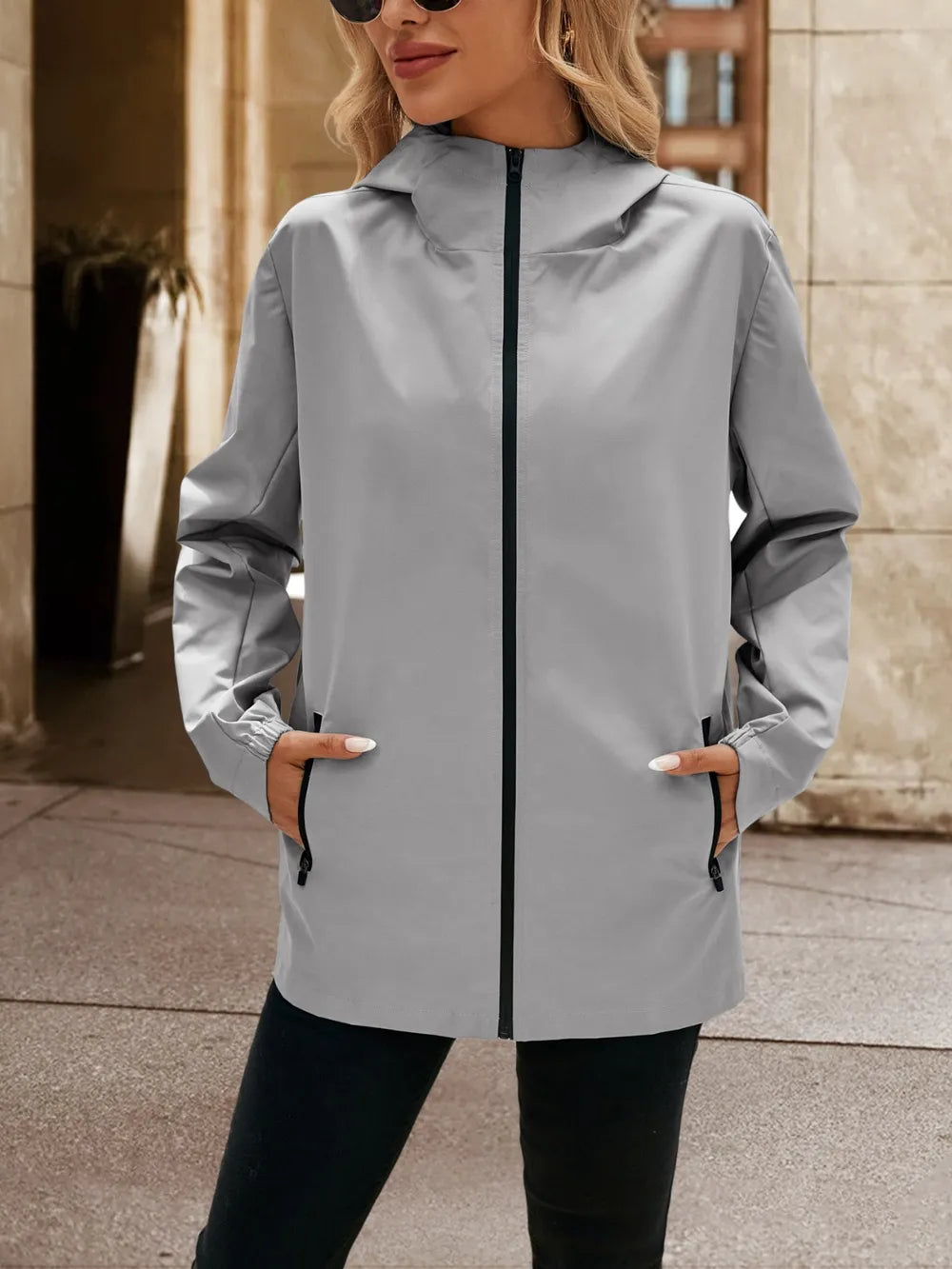 Ivy Lane Pocketed Zip Up Hooded Jacket, view 2