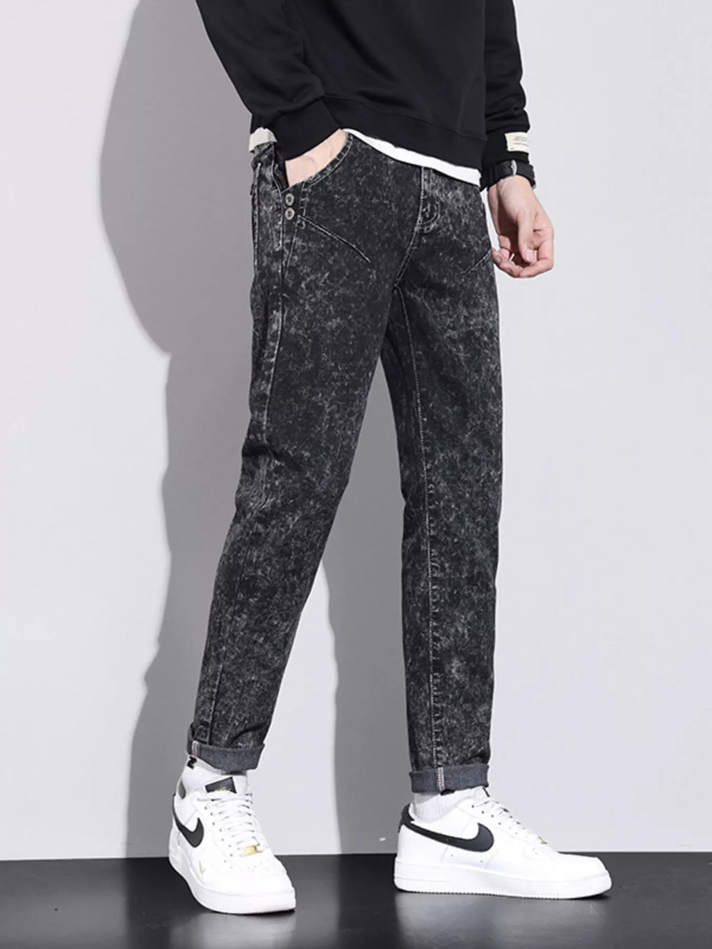 Men's Vintage Acid Wash Slim Fit Jeans - Lilixa.store
