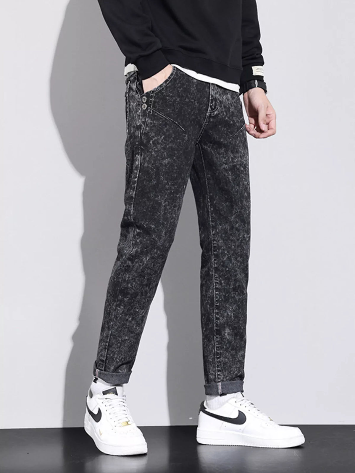 Men's Vintage Acid Wash Slim Fit Jeans - Lilixa.store