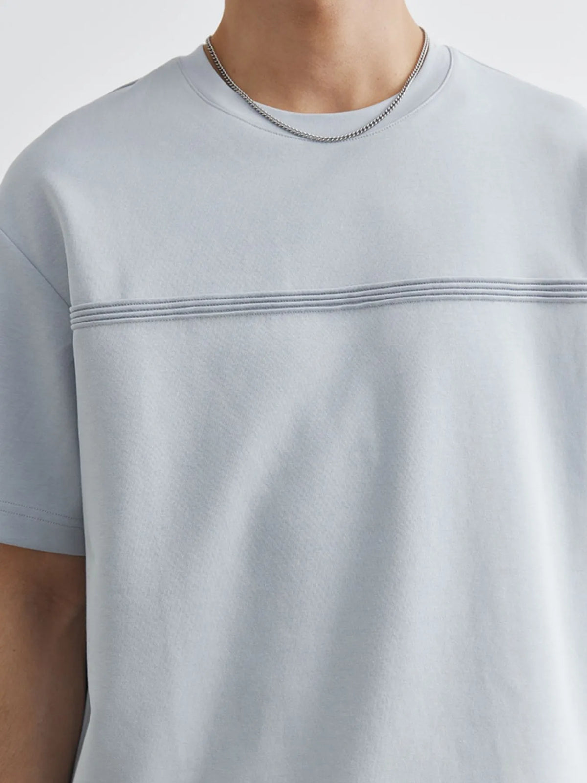 Men's Plus Size Round Neck Short Sleeve Top and Shorts Set in Haze Blue