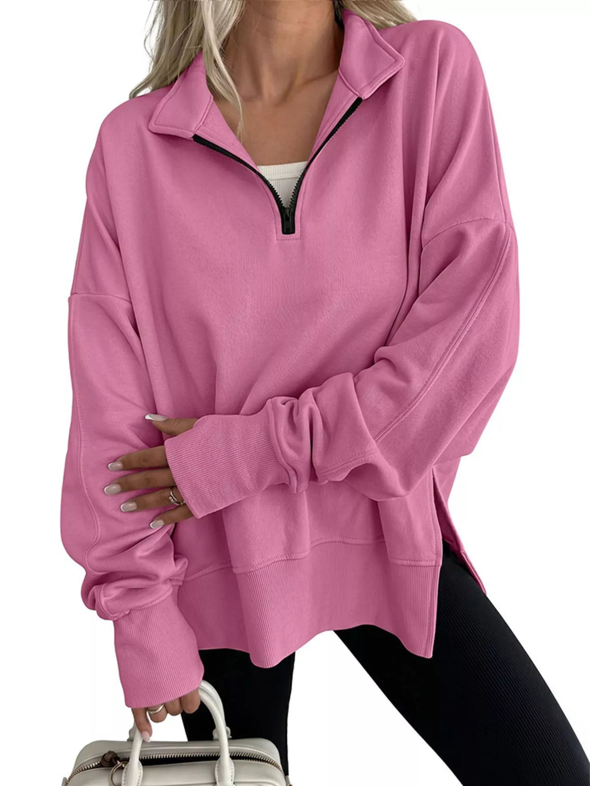 Quarter-Zip Dropped Shoulder Sweatshirt - Lilixa.store