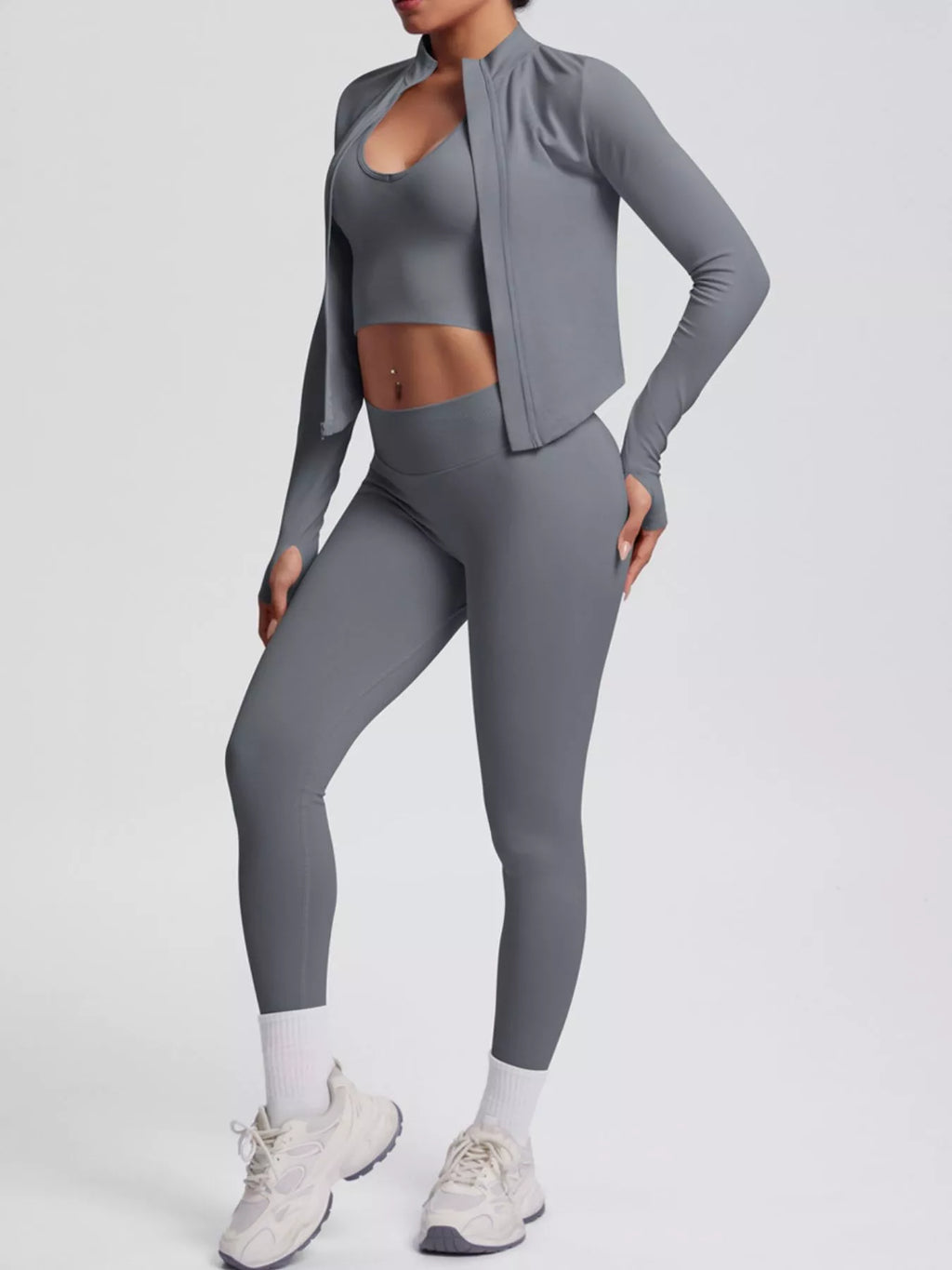 Tank & Zip-Up Jacket and Leggings Three-Piece Active Set - Lilixa.store