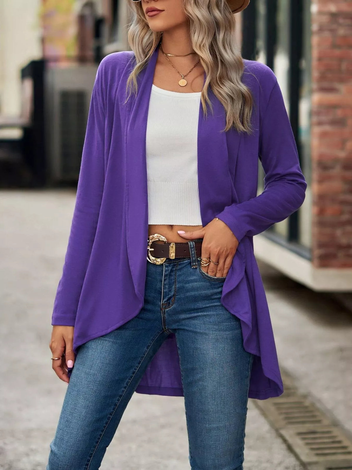 Open-Front Dropped Shoulder Cardigan - Lilixa.store