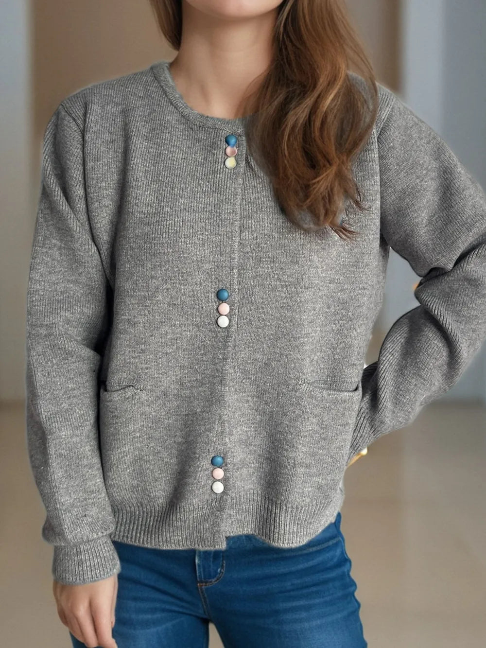 Button Down Long Sleeve Cardigan with Pockets - Lilixa.store