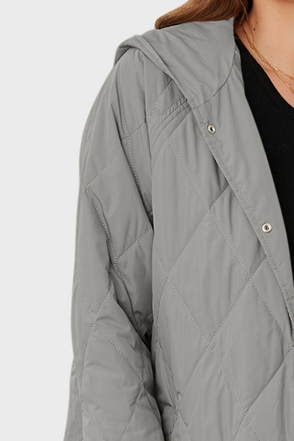 Snap Down Hooded Slit Winter Coat - Lilixa.store