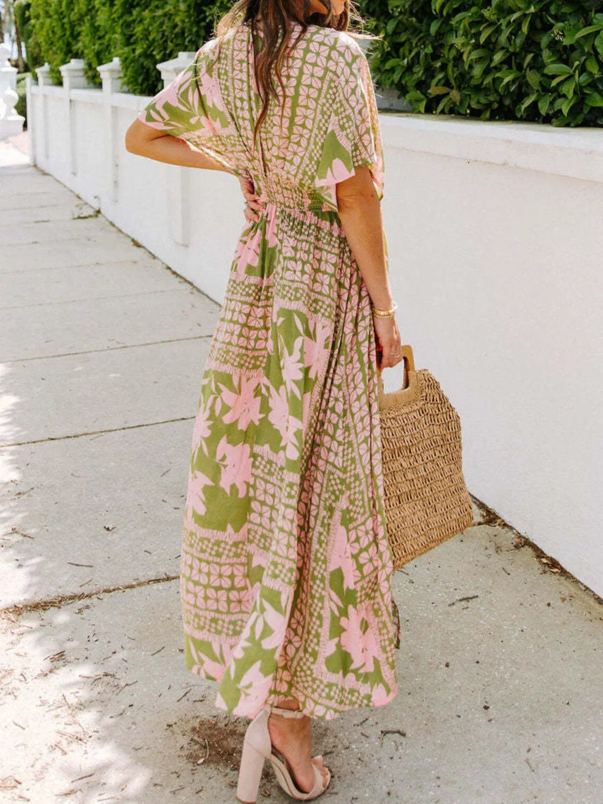 Floral Print V-Neck High Slit Maxi Dress, view 3