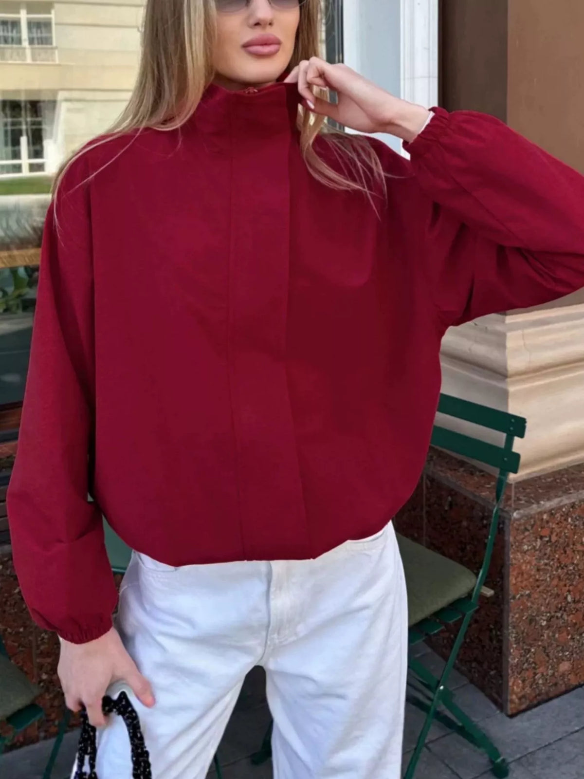Zip Up Dropped Shoulder Jacket