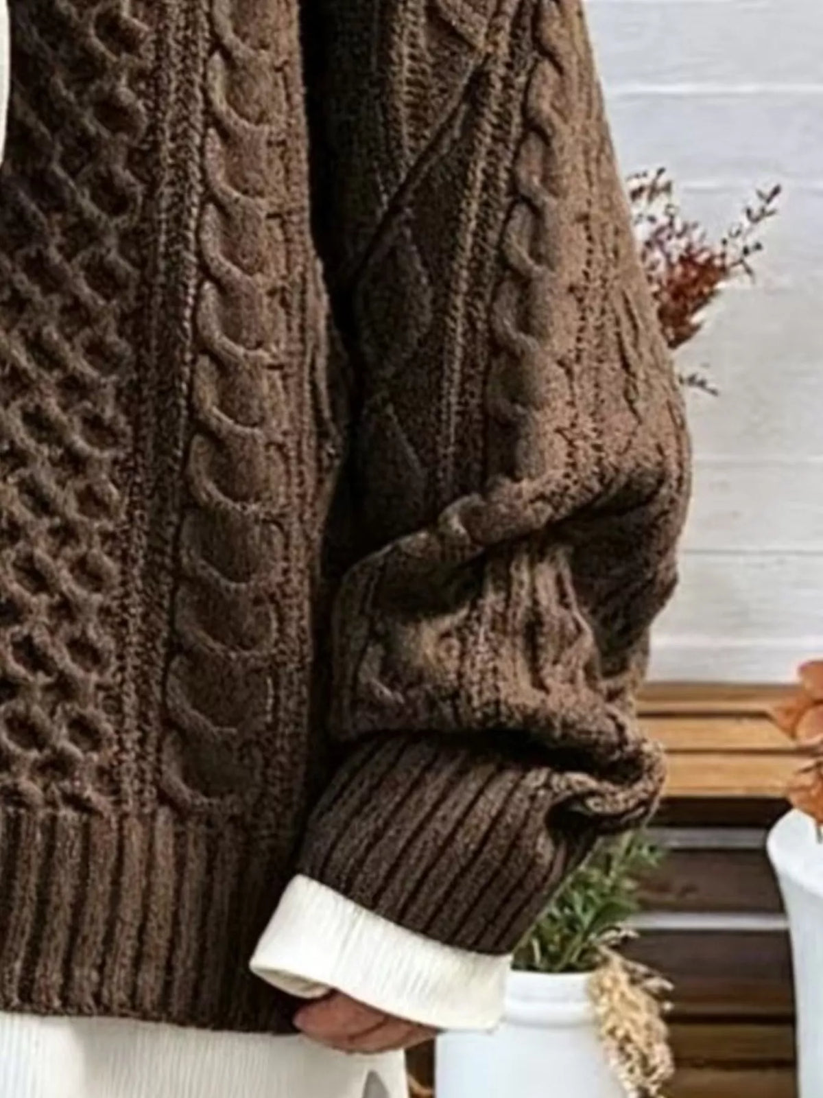 Full Size Cable Knit Dropped Shoulder Sweater Plus Size